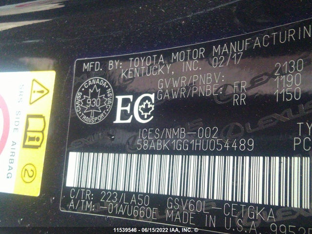 58ABK1GG1HU054489 Lexus ES 350