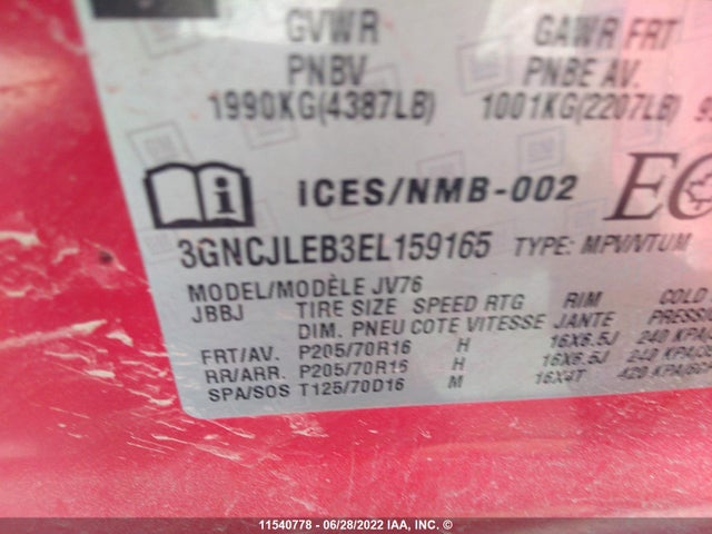 Chevrolet Trax 2014 3GNCJLEB3EL159165 Image 9