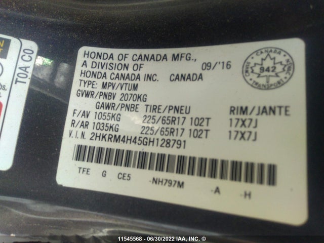 Honda CR-V SE 2016 2HKRM4H45GH128791 Image 9