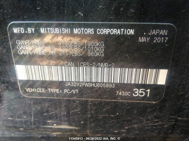 JA32V2FW3HU605893 Mitsubishi Lancer Es/se/sel