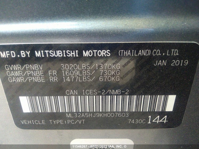 ML32A5HJ9KH007603 Mitsubishi Mirage