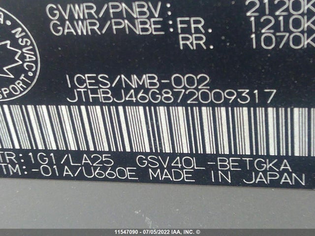 JTHBJ46G872009317 Lexus ES 350