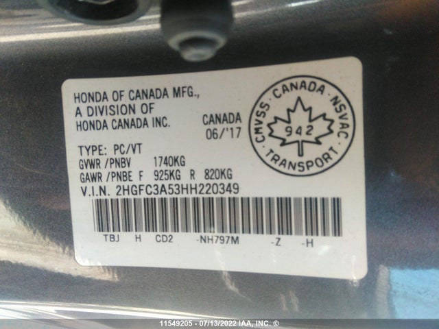 Honda CIVIC SI 2017 2HGFC3A53HH220349 Image 9