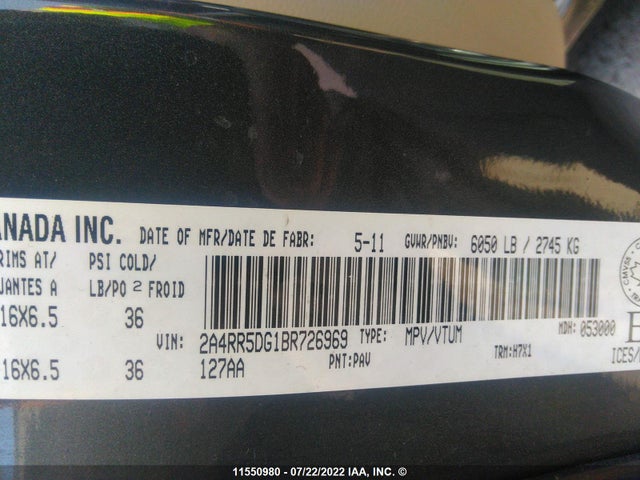 2A4RR5DG1BR726969 Chrysler Town & Country Touring