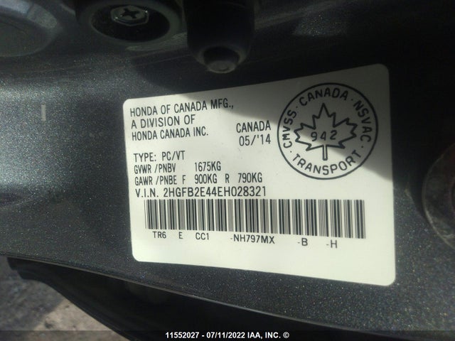 Honda Civic Lx 2014 2HGFB2E44EH028321 Image 9