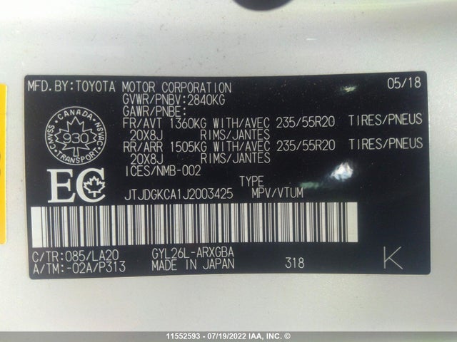 JTJDGKCA1J2003425 Lexus Rx 450h L Base/450h L Luxury