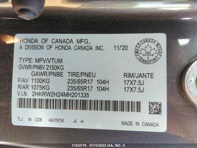 Honda CR-V LX 2021 2HKRW2H24MH201335 Image 10
