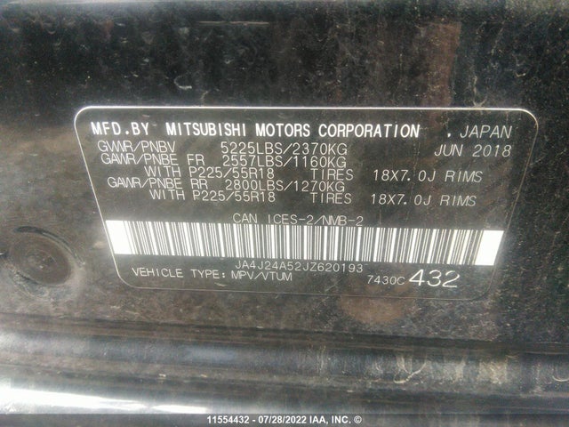 JA4J24A52JZ620193 Mitsubishi Outlander Se/gt