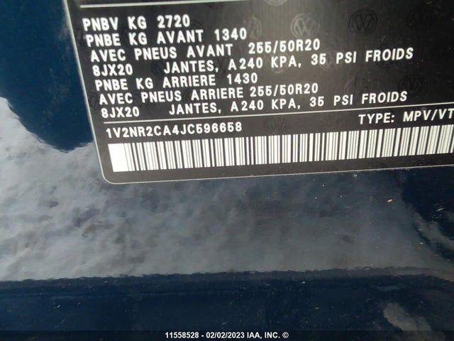 1V2NR2CA4JC596658 Volkswagen Atlas Sel Premium