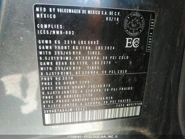 3VV4B7AX4JM140021 Volkswagen Tiguan Sel Premium