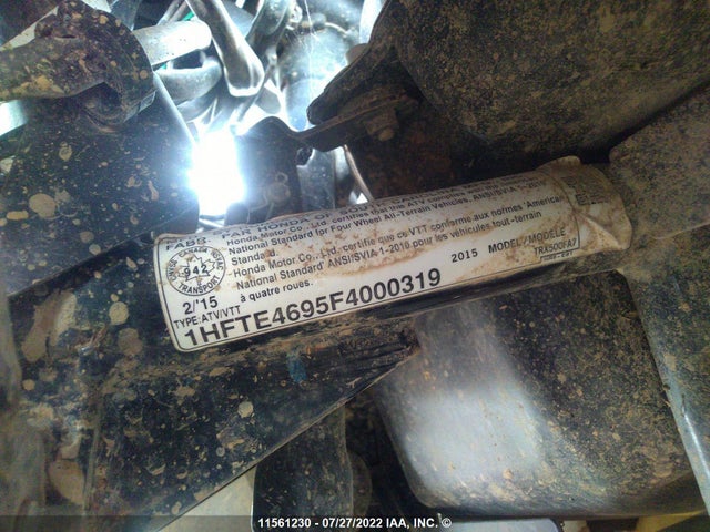 11561230 :رقم المزاد ، 1HFTE4695F4000319 vin ، 2015 Honda Trx500 Fa مزاد بيع