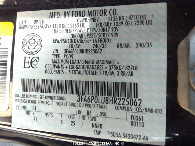 Ford Fusion Se Hybrid 2017 3FA6P0LU8HR225062 Image 10
