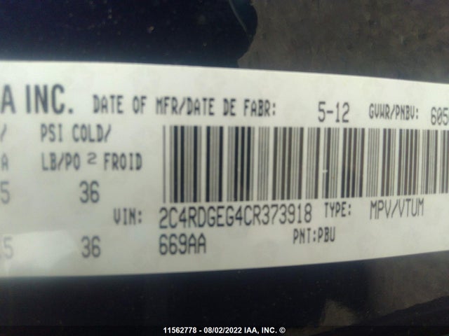 Dodge Grand Caravan R/t 2012 2C4RDGEG4CR373918 Image 10