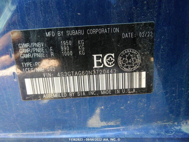 4S3GTAG60N3720443 Subaru Impreza