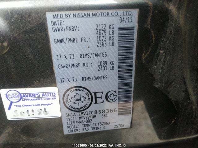 Nissan Rogue S/sl/sv 2015 5N1AT2MV1FC858366 Image 9