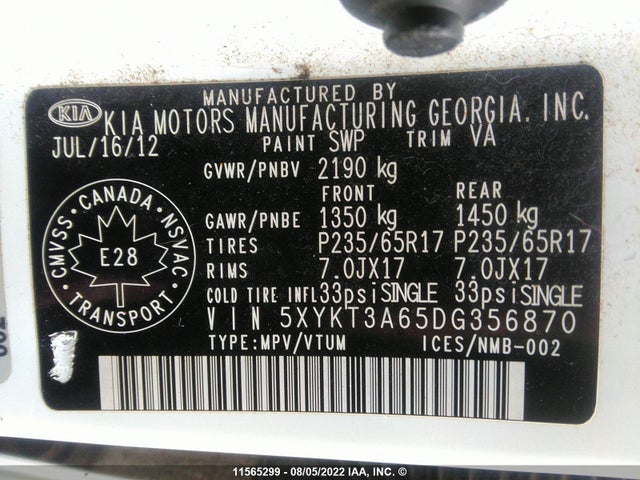 KIA Sorento 2013 5XYKT3A65DG356870 Image 10