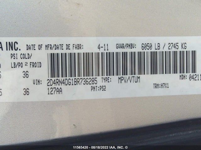 Dodge GRAND CARAVAN 2011 2D4RN4DG1BR736285 Image 10