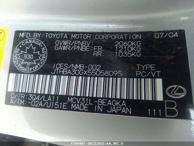 JTHBA30GX55058095 Lexus ES330