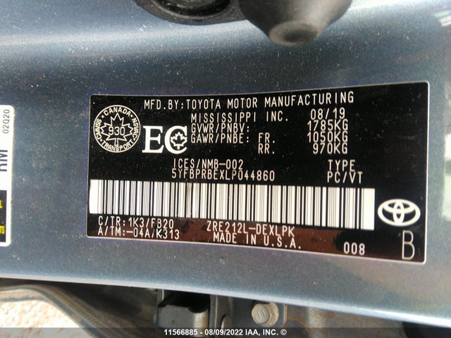 Toyota COROLLA LE 2020 5YFBPRBEXLP044860 Image 10