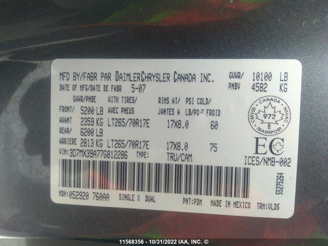 Dodge RAM 3500 2007 3D7MX39A77G812286 Image 10