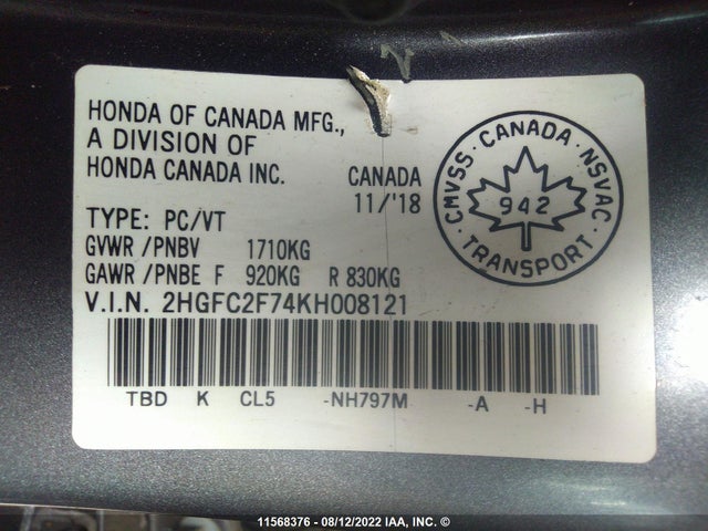 Honda CIVIC EX 2019 2HGFC2F74KH008121 Image 9
