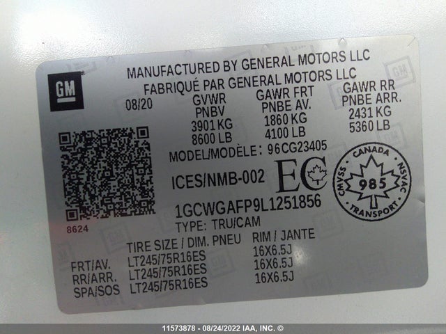 Chevrolet Express G2500 2020 1GCWGAFP9L1251856 Image 10