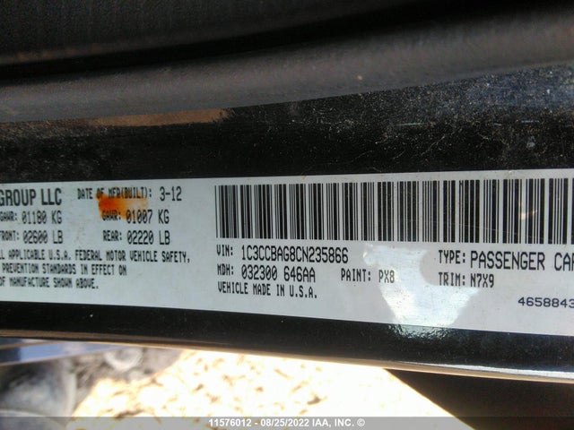 1C3CCBAG8CN235866 Chrysler 200 LX