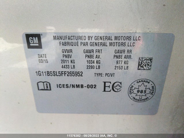 1G11B5SL5FF265952 Chevrolet Malibu