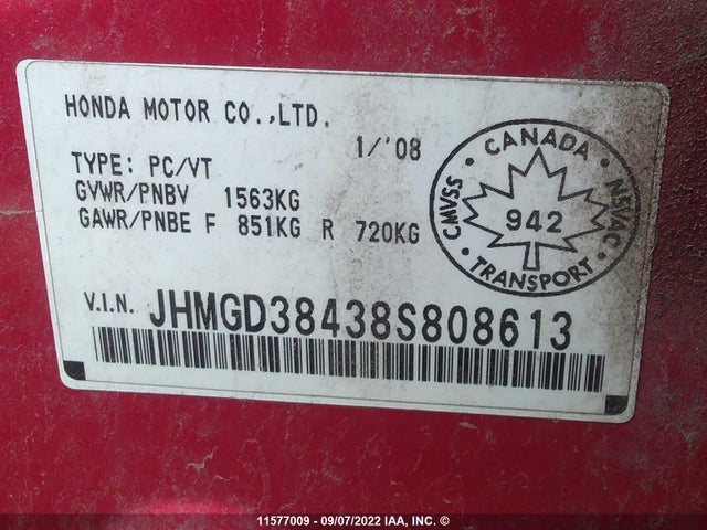 Honda Fit 2008 JHMGD38438S808613 Image 10