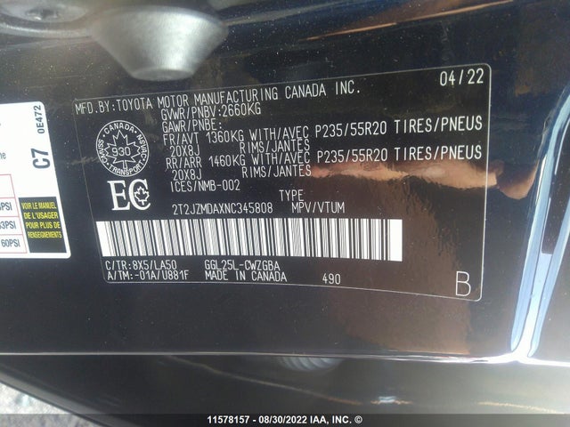 2T2JZMDAXNC345808 Lexus RX 350