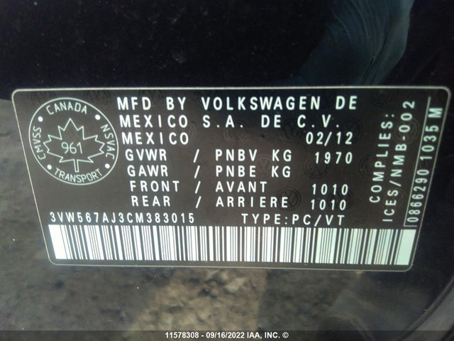 Volkswagen Jetta 2012 3VW567AJ3CM383015 Image 10