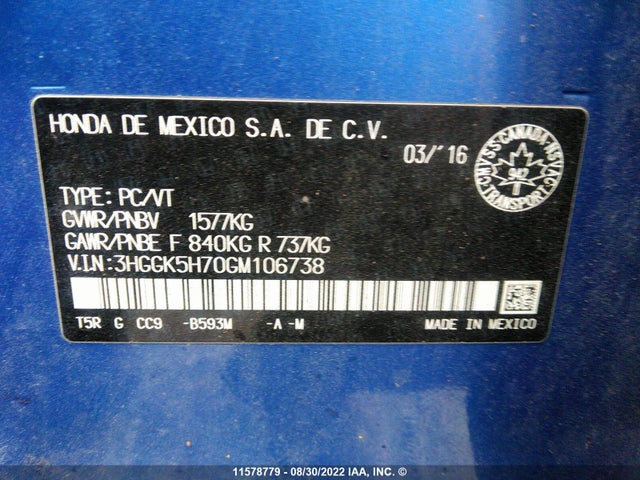 Honda Fit Ex/exl 2016 3HGGK5H70GM106738 Image 9