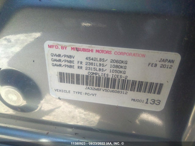 JA32W8FV5CU608312 Mitsubishi LANCER EVOLUTION