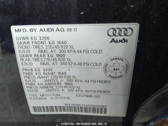 WA1WMCFE9DD005080 Audi Q7 Prestige