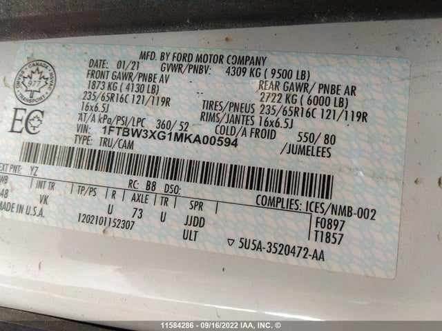 Ford Transit T-350 2021 1FTBW3XG1MKA00594 Image 10