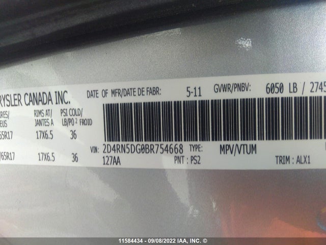 Dodge Grand Caravan Crew 2011 2D4RN5DG0BR754668 Image 10