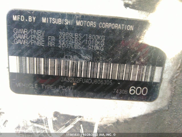 JA32U2FU4DU606305 Mitsubishi Lancer