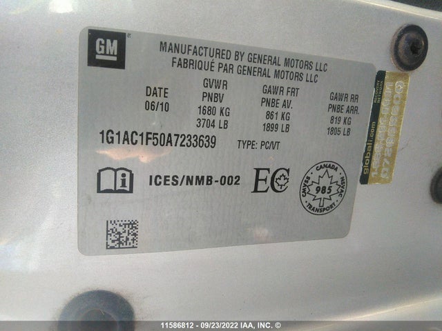 Chevrolet COBALT 1LT 2010 1G1AC1F50A7233639 Image 10
