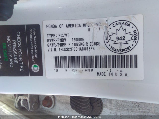 Honda Accord 2017 1HGCR2F60HA806664 Image 9
