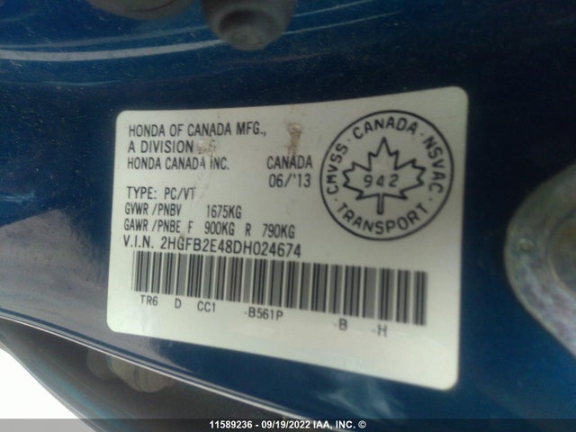 Honda Civic 2013 2HGFB2E48DH024674 Image 10