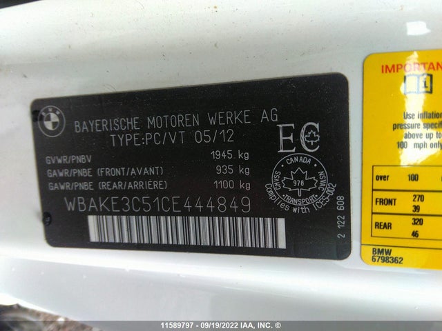 WBAKE3C51CE444849 BMW 328 I