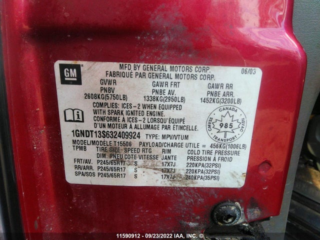 Chevrolet Trailblazer 2003 1GNDT13S632409924 Image 10