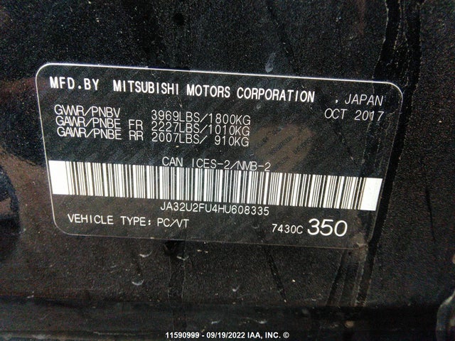 JA32U2FU4HU608335 Mitsubishi LANCER ES