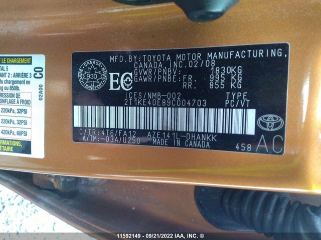Toyota Matrix S 2009 2T1KE40E89C004703 Image 10