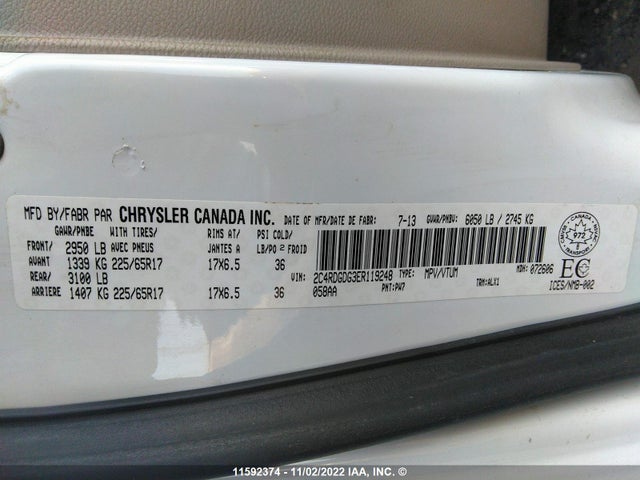 Dodge Grand Caravan Crew 2014 2C4RDGDG3ER119248 Image 10