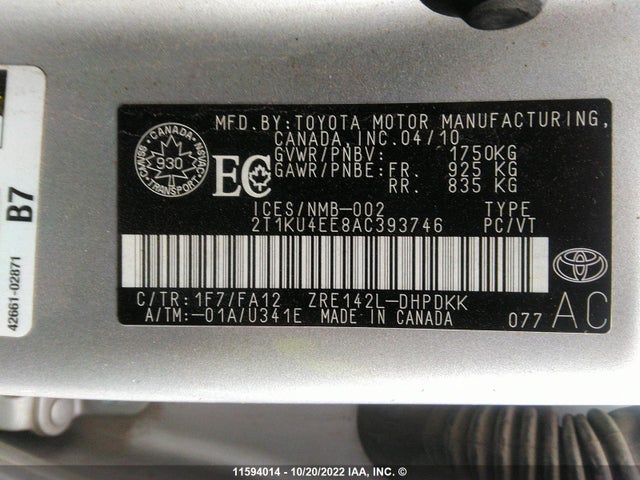 Toyota Matrix 2010 2T1KU4EE8AC393746 Image 10
