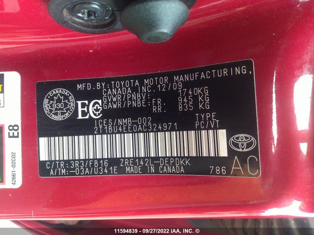 Toyota Corolla S/le/xle 2010 2T1BU4EE0AC324971 Image 9