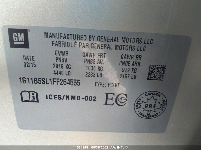 Chevrolet MALIBU LS 2015 1G11B5SL1FF264555 Image 9