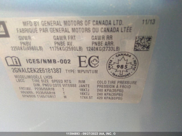 Chevrolet EQUINOX LT 2014 2GNALCEK2E6181387 Image 9