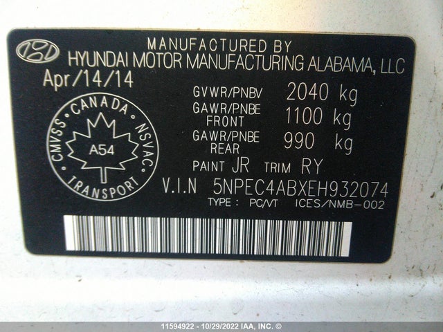 Hyundai Sonata Se/limited 2014 5NPEC4ABXEH932074 Image 10